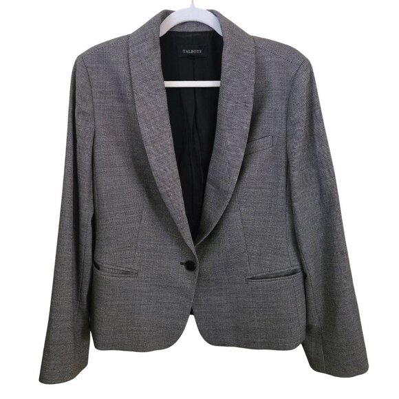 Talbots Shawl Collar Wool Blend Twill Suiting Blazer Lined Pockets Size 14 - Picture 1 of 5